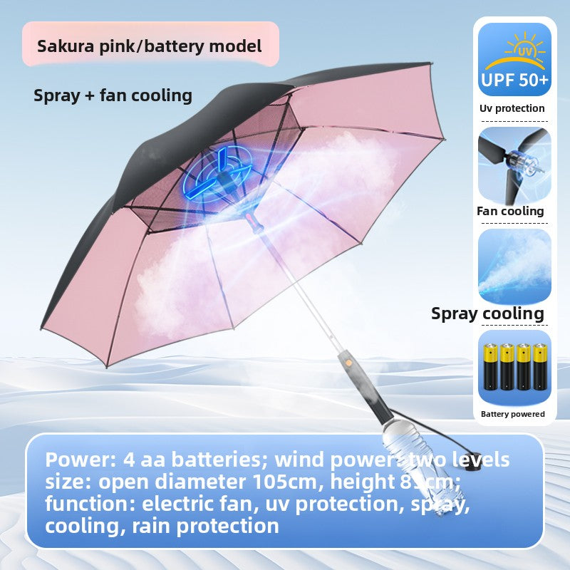 USB Rechargeable Spray Cooling Umbrella with Fan