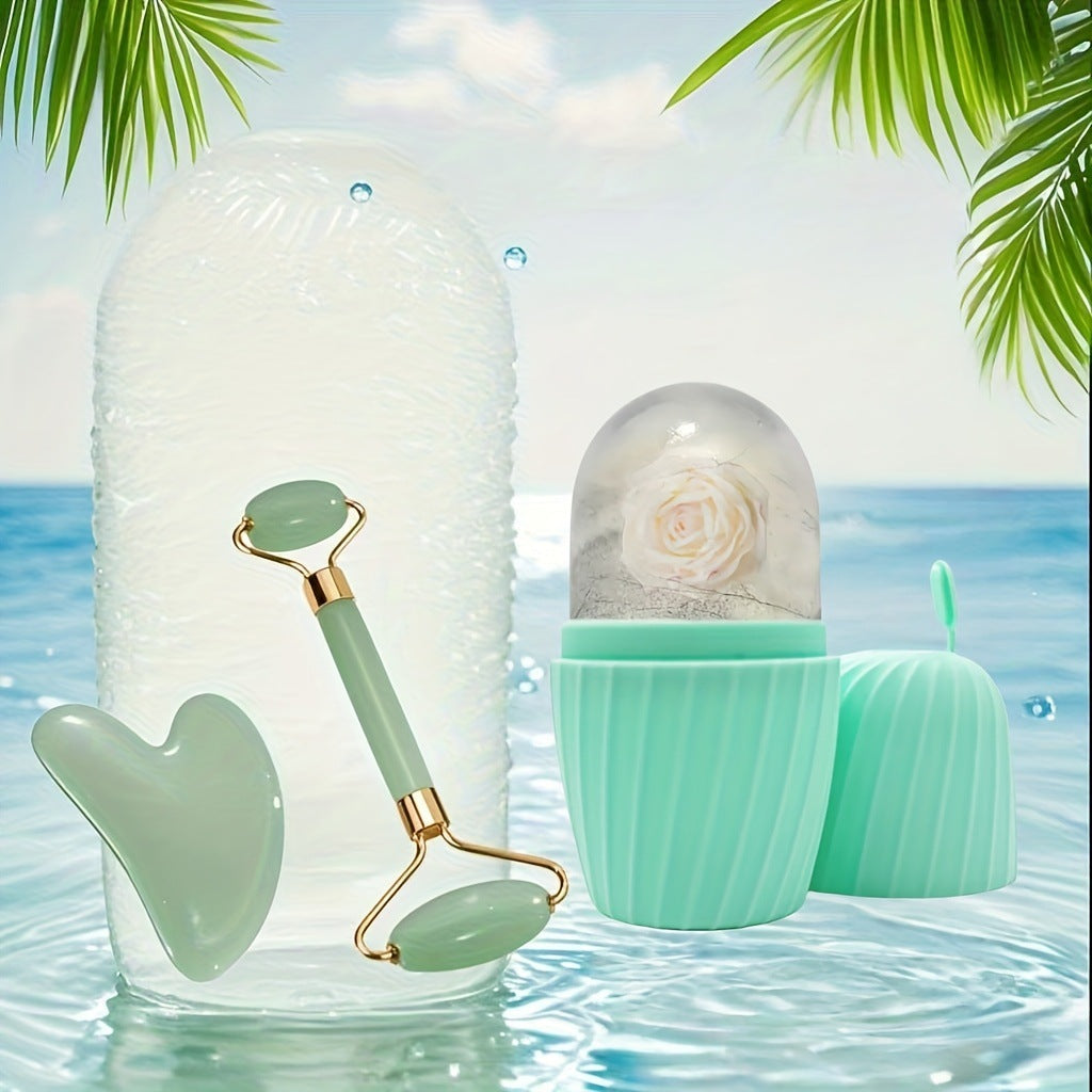 Facial Ice Roller Set — Silicone Cooling Skin Care | All Skin Types | 3-Piece