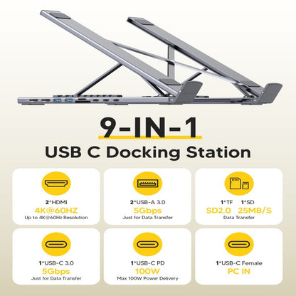 9-in-1 USB-C Hub with Dual Screen Support & Laptop Stand