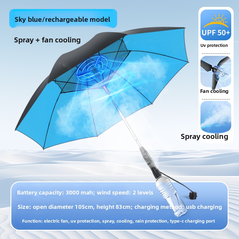 USB Rechargeable Spray Cooling Umbrella with Fan