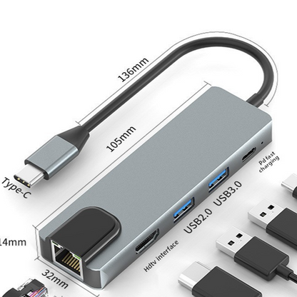 8-in-1 Type-C Docking Station — 4K HDMI | 100W PD | USB 3.0 | Ethernet | SD/TF