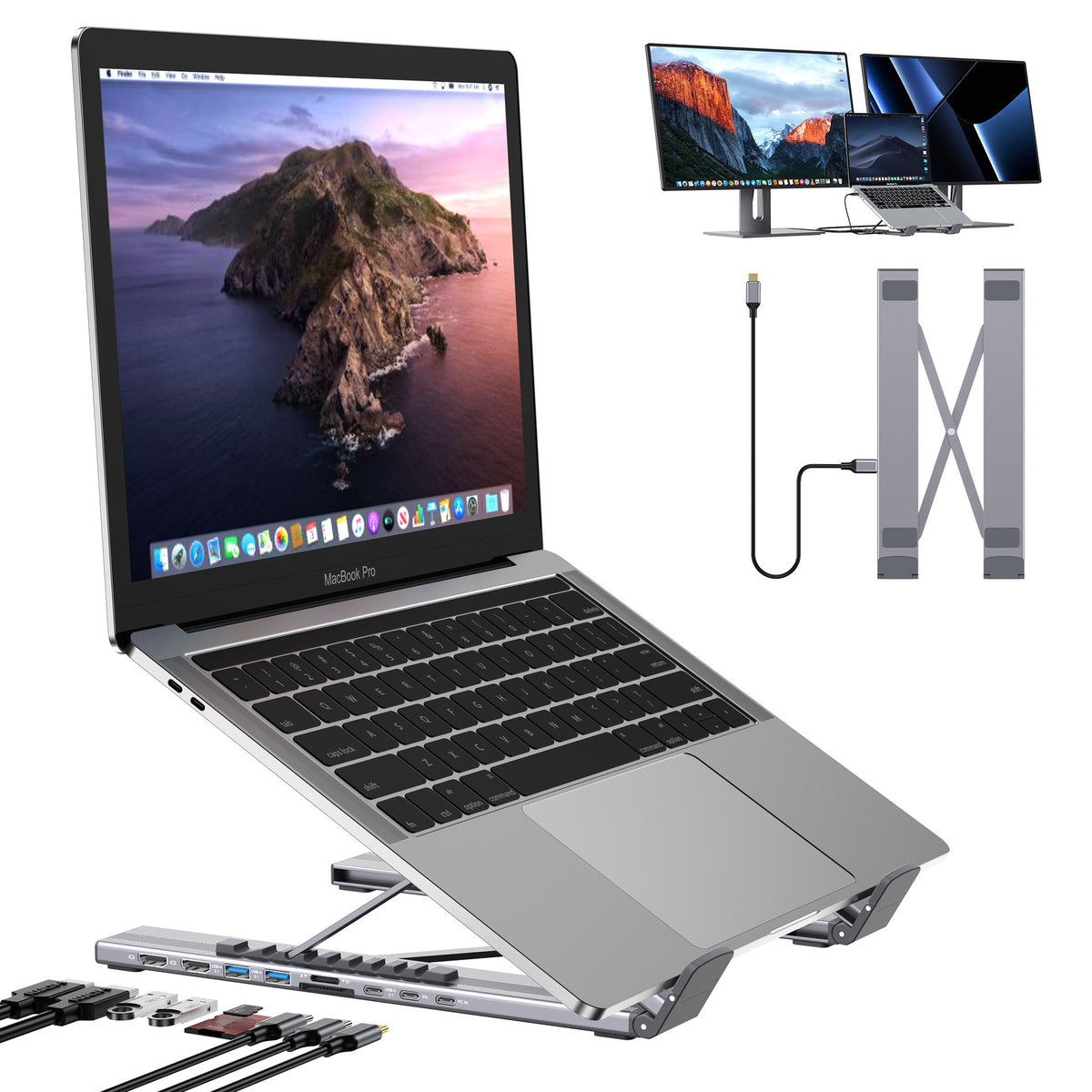9-in-1 USB-C Hub with Dual Screen Support & Laptop Stand