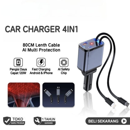 4-in-1 Car Fast Charging Adapter with 80cm Cable
