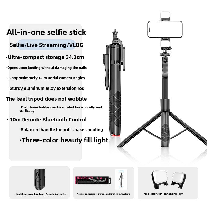L16 Pro Selfie Stick Tripod – Bluetooth Live Streaming with Fill Light
