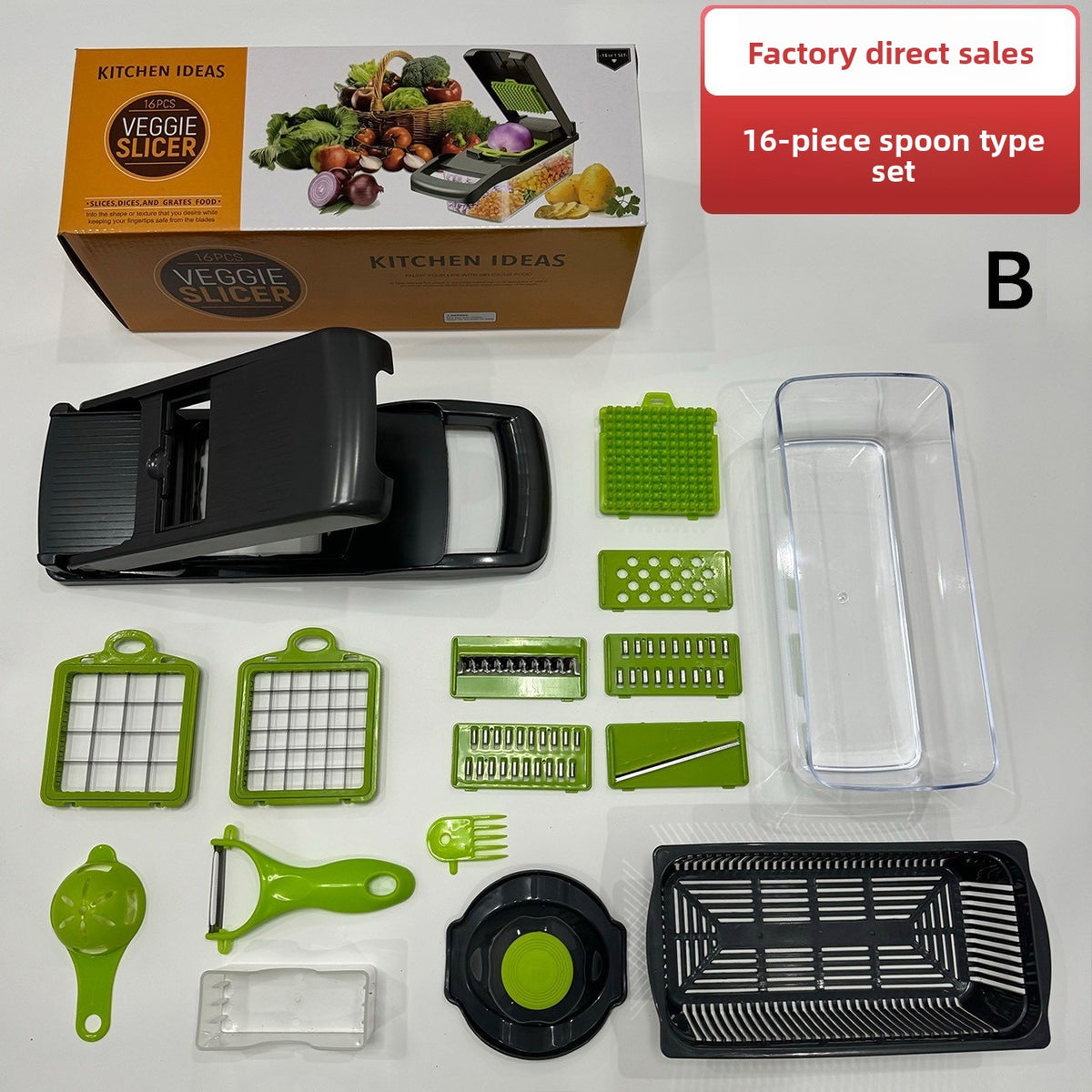 Pro Multifunctional Vegetable Chopper — 16-Piece Set | Cut, Dice, Grate, Shred