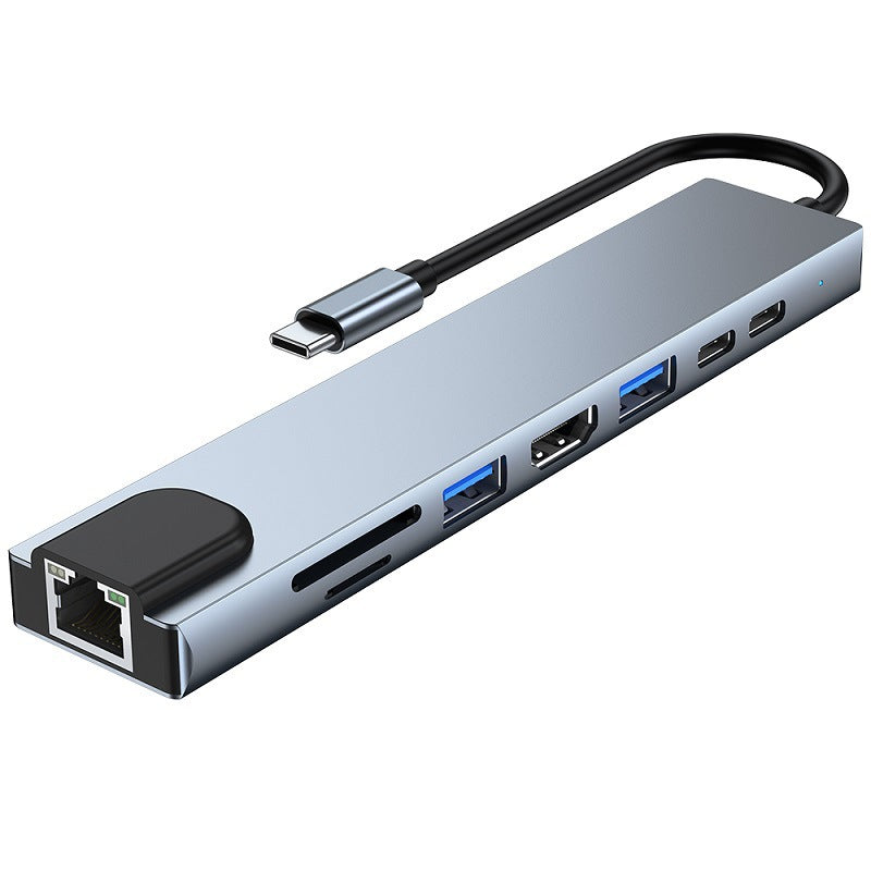 8-in-1 Type-C Docking Station — 4K HDMI | 100W PD | USB 3.0 | Ethernet | SD/TF